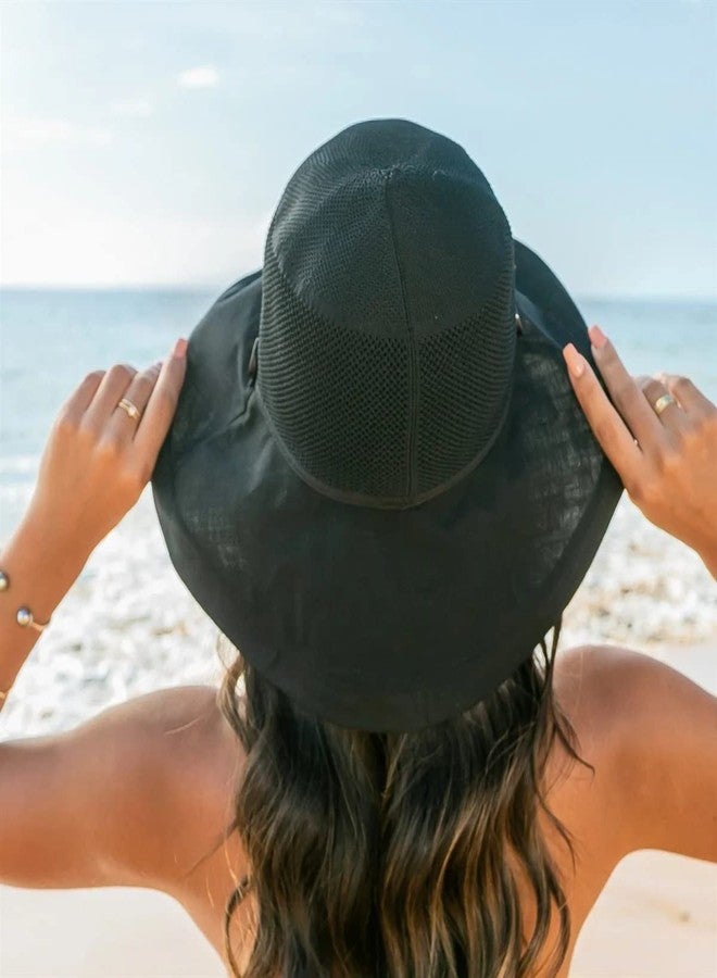 XuoAz Women Summer Sun Hat Floral Beach Hat Wide Brim UV Protection Packable Bucket Cap for Vacation Travel Black - Image 4